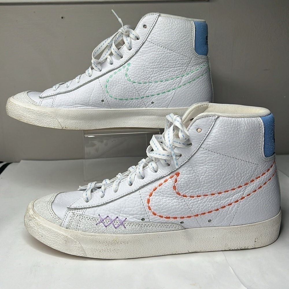 Nike Sz 9.5 Blazer Mid '77 "Nike 101" White Leather Hightop Sneakers